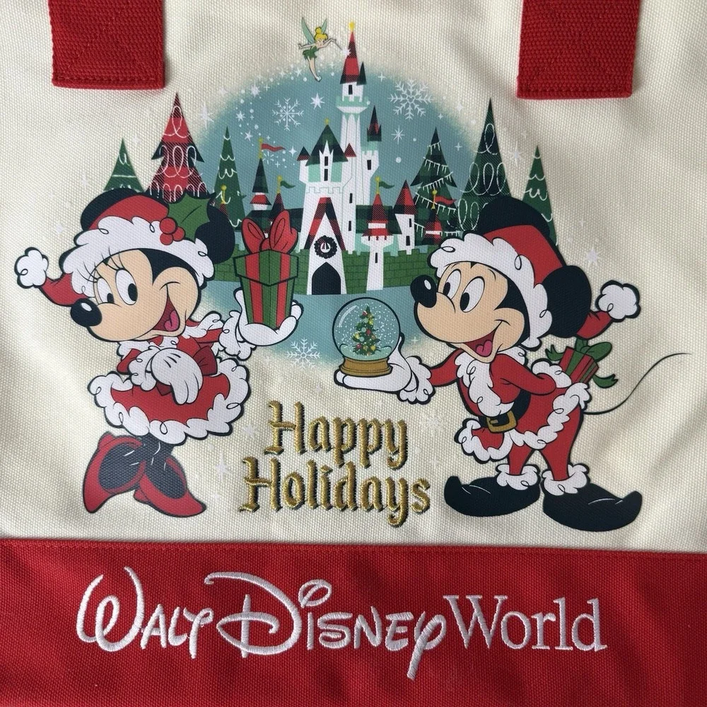 Disney Parks Mickey Mouse & Minnie Mouse Happy Holidays Tote Bag‎ 2025 NWOT